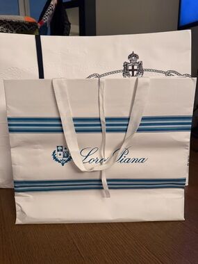 Loro Piana White and Blue Striped Gift Bag